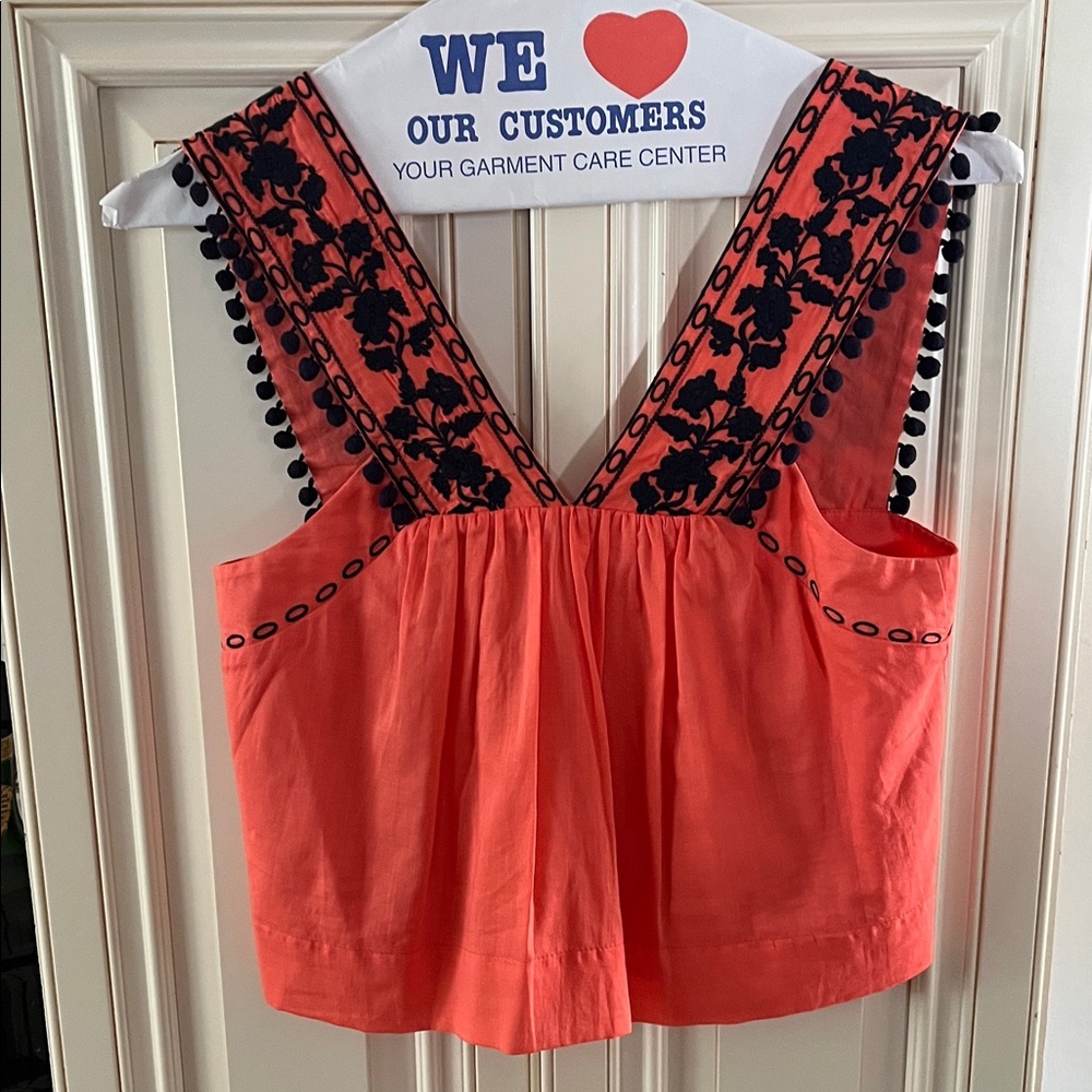 J. Crew Orange and Black Embroidered Tank Top size 4